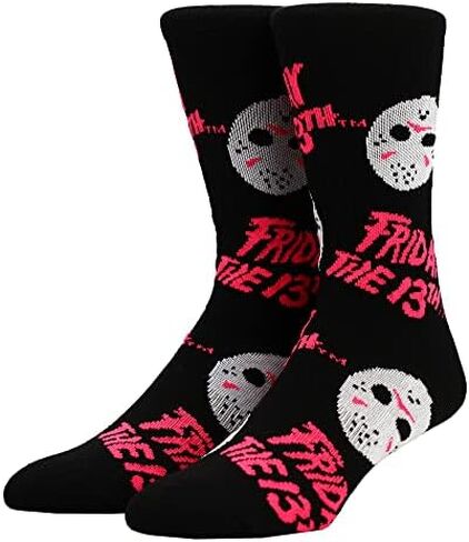 Bioworld Friday The 13th Jason Voorhees Hockey Mask Men's Athletic Black Light Crew Socks in Saudi Arabia