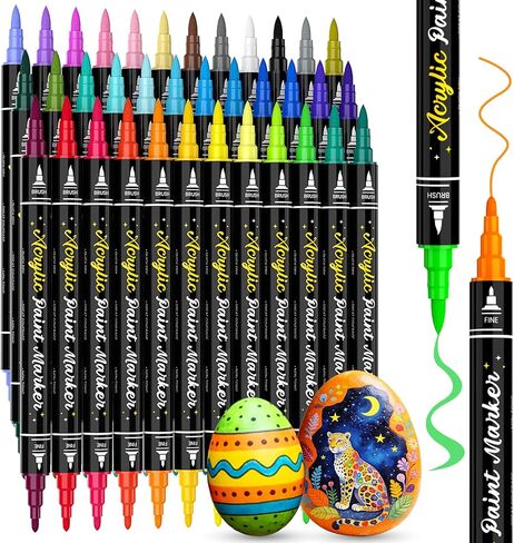 50 Colors Dual Tip Acrylic Paint Pens Paint Markers with Carrying Case, Acrylic Markers for Rock Painting, Wood Paint, Glass, Plastic, Fabric, Ceramic, Painting Kit for Adults and Kids Crafts Supplies in Saudi Arabia