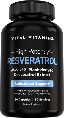 Vital Vitamins Resveratrol Supplement - Antioxidant Support, Cellular Longevity, Cognitive Function - 60 Capsules in Saudi Arabia