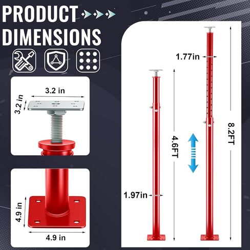 Yaocom 2 Pcs House Floor Jack Posts for Basement 4.6-8.2 ft Adjustable Height Steel House Jacks for Leveling Lifting Structural Temporary Support Beams, Load 18,000 lbs to 9,100 lbs, Black in Saudi Arabia