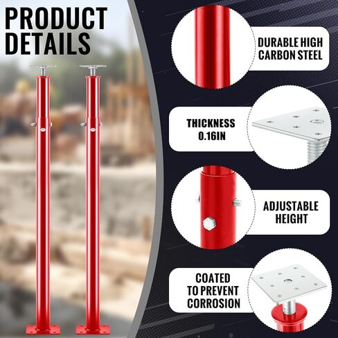 Yaocom 2 Pcs House Floor Jack Posts for Basement 4.6-8.2 ft Adjustable Height Steel House Jacks for Leveling Lifting Structural Temporary Support Beams, Load 18,000 lbs to 9,100 lbs, Black in Saudi Arabia