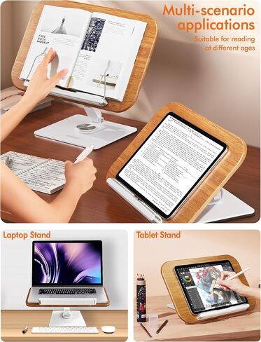 Book Stand for Reading, Book Holder 360° Swivel and Height Adjustable, Foldable,Strong Clips, Stable, Large Size, Walnut Wood, can Hold textbooks, Sheet Music, Recipes, Tablets, laptops.gift in Saudi Arabia