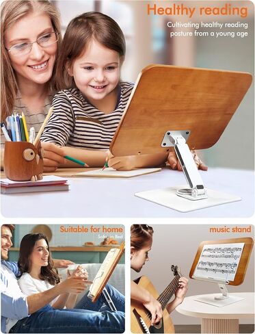 Book Stand for Reading, Book Holder 360° Swivel and Height Adjustable, Foldable,Strong Clips, Stable, Large Size, Walnut Wood, can Hold textbooks, Sheet Music, Recipes, Tablets, laptops.gift in Saudi Arabia