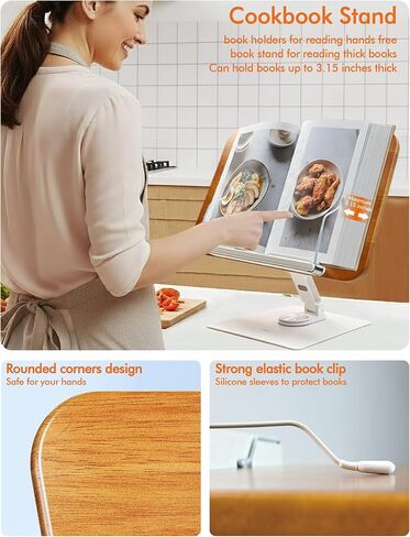 Book Stand for Reading, Book Holder 360° Swivel and Height Adjustable, Foldable,Strong Clips, Stable, Large Size, Walnut Wood, can Hold textbooks, Sheet Music, Recipes, Tablets, laptops.gift in Saudi Arabia