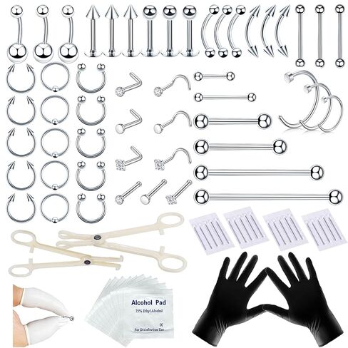 80PCS Nose Piercing Kit: Stainless Steel Body Piercing Jewelry with 12G, 14G, 16G, 20G Needles for Ear, Nose, Lip, Eyebrow in Saudi Arabia