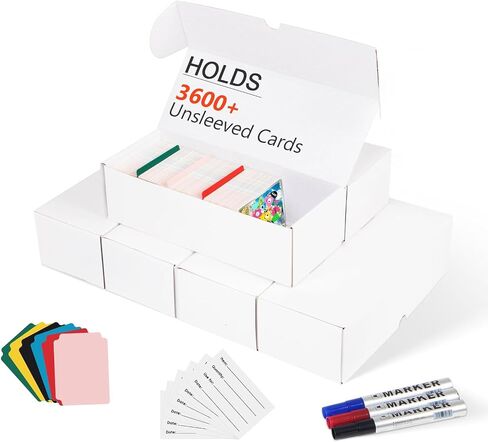 Card Storage Box, 6 Packs 3600 Count Corrugated Cardboard Storage Box for Sport Cards, Collectible Gaming & Trading Cards, Card Collector Boxes with 3 Markers, 6 PCS Multicolor Dividers and Labels in Saudi Arabia