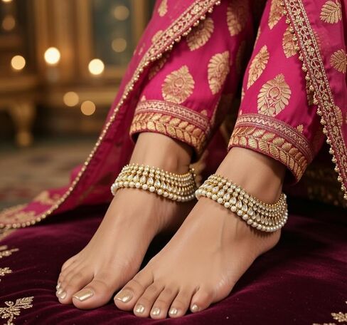 Efulgenz Indian Bridal Gold Tone Anklets for Women Indian Bollywood Anklet Crystal Rhinestone Faux Kundan Pearl Wedding Bridal Anklet Set Bracelet Payal Foot Jewelry in Saudi Arabia