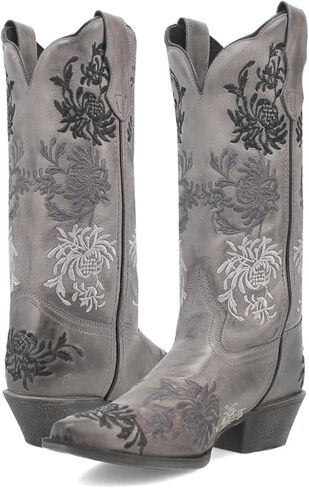 Laredo Womens Sylvan Floral Embroidery Snip Toe Casual Boots Mid Calf Low Heel 1-2" - Brown in Saudi Arabia