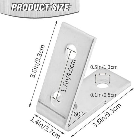 4 PCS Inside Angle Bracket for 1/2" Bolt in 1-5/8" Strut Channel, Corner Brace Framing Connector, Thickness 4.75mm (2 Holes 45 Degree) in Saudi Arabia