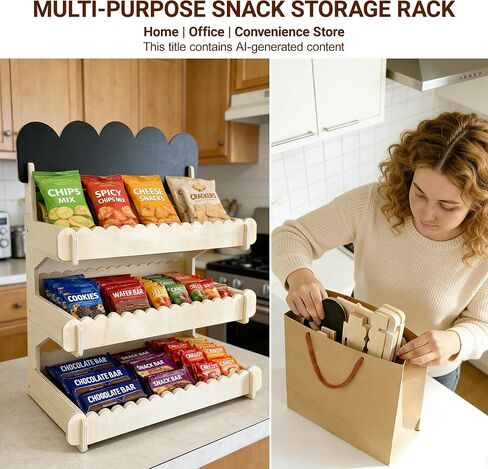 Cookie Display Stand for Vendors - Snack Organizer Countertop with Chalkboard Promotions, Tool-Free Easy Assembly, Natural Finish, Perfect for Bakeries, Markets, Events & Small Shops in Saudi Arabia