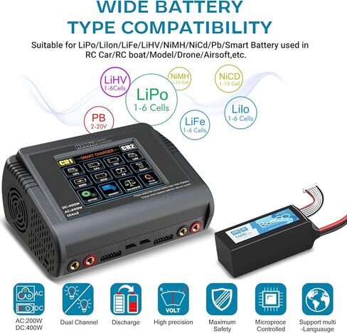 LiPo Battery Charger RC Car, RC Fast Balance Battery Charger 150W 10A Battery Charger Discharger for 1-6S LiPo LiHV Life Li-ion 1-15S NiCD NiMH 2-20V Pb Smart Batteries in Kuwait