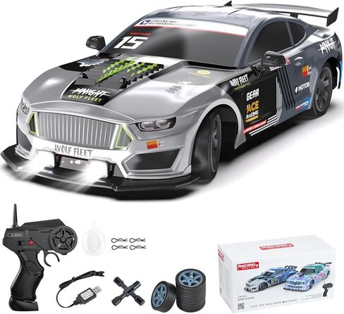 Dollox RC Drift Car 1/16 Scale Remote Control Car 2.4GHz 4WD 30+KM/H High Speed Vehicle with LED Lights, Extra Drifting Tires Racing Vehicle Toys Birthday Gifts for Boys Adults, 2 Batteries, Black in Saudi Arabia