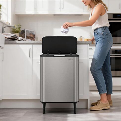 mVm Kitchen Trash Can,16 Gal Large Trash Can +1.3Gal Small Compost bin,Garbage Cans with Lid,Anti-Fingerprint,Easy to Clean,with Inner Bucket Stainless Steel Trash Can for Kitchen,Living Room (Black) in Saudi Arabia