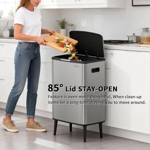 mVm Kitchen Trash Can,16 Gal Large Trash Can +1.3Gal Small Compost bin,Garbage Cans with Lid,Anti-Fingerprint,Easy to Clean,with Inner Bucket Stainless Steel Trash Can for Kitchen,Living Room (Black) in Saudi Arabia