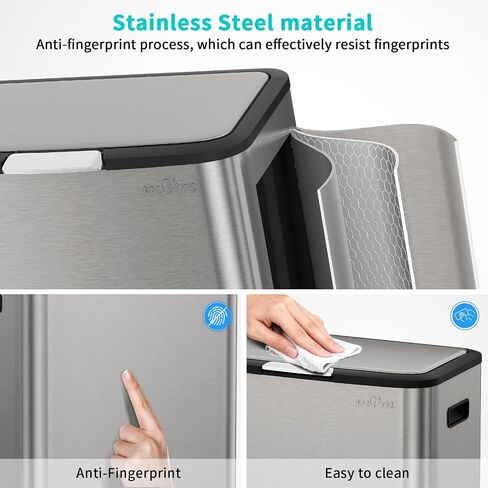 mVm Kitchen Trash Can,16 Gal Large Trash Can +1.3Gal Small Compost bin,Garbage Cans with Lid,Anti-Fingerprint,Easy to Clean,with Inner Bucket Stainless Steel Trash Can for Kitchen,Living Room (Black) in Saudi Arabia