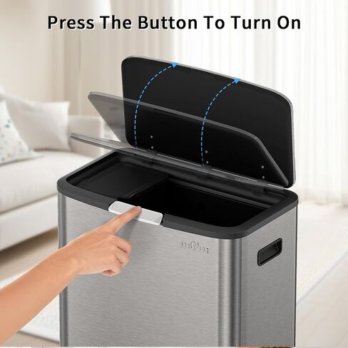 mVm Kitchen Trash Can,16 Gal Large Trash Can +1.3Gal Small Compost bin,Garbage Cans with Lid,Anti-Fingerprint,Easy to Clean,with Inner Bucket Stainless Steel Trash Can for Kitchen,Living Room (Black) in Saudi Arabia