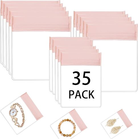 30 Pieces EVA Clear Jewelry Anti Oxidation Bag Plastic Transparent Zipper Bags Earrings Rings Bracelet Necklaces Soft Jewelry Storage Packaging Bags (30PCS Pink EVA Jewelry Bag) in Saudi Arabia