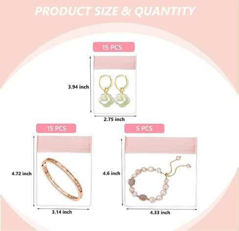 30 Pieces EVA Clear Jewelry Anti Oxidation Bag Plastic Transparent Zipper Bags Earrings Rings Bracelet Necklaces Soft Jewelry Storage Packaging Bags (30PCS Pink EVA Jewelry Bag) in Saudi Arabia