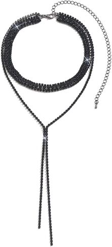 Boho Layered Necklaces for Women Fashion Y Long Neckalce Prom Shinny Black Gold Silver Rhinestones Choker Necklace Dainty Crystal Choker Halloween Christmas Necklace for Women Wedding Bridal Jewerly in Saudi Arabia
