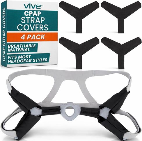 Vive CPAP Strap Covers (4 Pack, Black) - CPAP Mask Cover Soft to Remove Red Cheek Line Marks - CPAP Headgear Strap Cover to Reduce Pressure - CPAP Hair Protector and Face Cushion Pads - CPAP Supplies in Saudi Arabia
