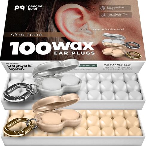Peace&Quiet | PQ 100 Wax Ear Plugs for Sleeping - Silicone Wax Earplugs for Sleeping and Swimming, Gel Ear Plugs for Noise Cancelling, Sleeping Earplugs, Sound Blocking 32 Db (100 Pillows), White in Saudi Arabia