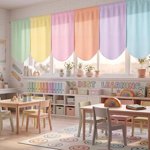 6 Pcs School Classroom Curtains Pastel Back to Classroom Colorful Curtains for Kindergarten Daycare Primary Bedroom Playroom Room Decor in Saudi Arabia