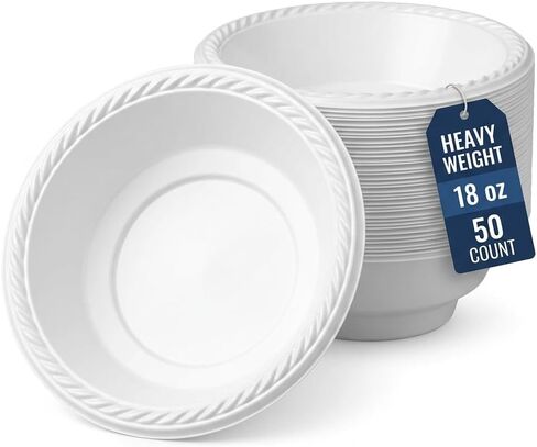 [50 Count] Disposable Plastic White 18 oz Heavy Weight Bowls, Great For Weddings, Home, Office, School, Party, Picnics, Take-out, Fast Food, Outdoor, Events, Or Every Day Use in Saudi Arabia