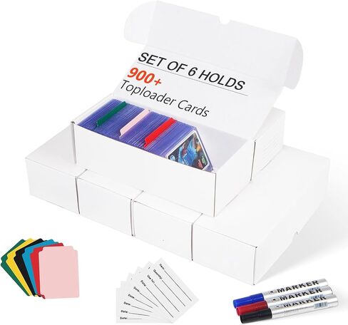 Toploader Storage Box, 6 Packs 900 Count Corrugated Cardboard Storage Box for TCG, Mtg, Sport Cards, Trading Cards, Toploader Collector Boxes with 3 Markers, 6 PCS Multicolor Dividers and Labels in Saudi Arabia