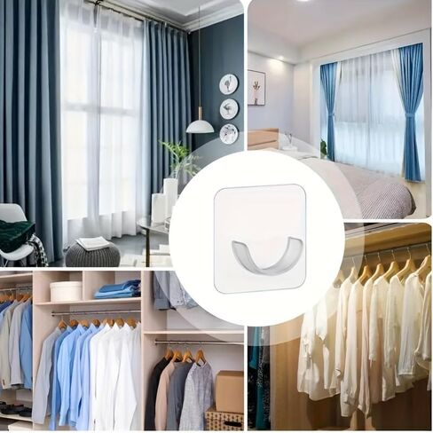 4pcs No-Drill Curtain Rod Holder Set – Self-Adhesive Adjustable Wall Hooks for Curtain Rods & Towel Rods – Durable Plastic Mounts for Bedroom, Living Room, Bathroom & Kitchen (Transparent Set 4PCS) in Saudi Arabia