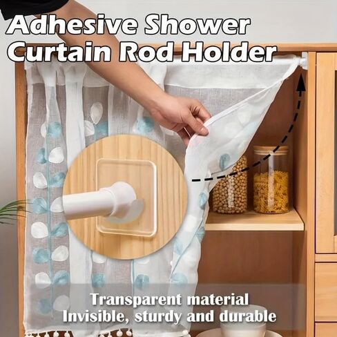 4pcs No-Drill Curtain Rod Holder Set – Self-Adhesive Adjustable Wall Hooks for Curtain Rods & Towel Rods – Durable Plastic Mounts for Bedroom, Living Room, Bathroom & Kitchen (Transparent Set 4PCS) in Saudi Arabia