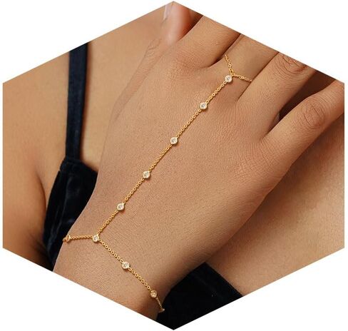 Gold Hand Chain Bracelet for Women, 14K Gold Plated Finger Ring Bracelets for Women Trendy, Dainty Simple Waterproof Bracelet Fashion Jewelry for Women in Saudi Arabia