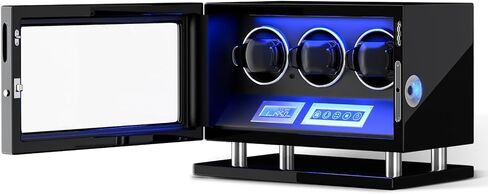 DUKWIN Watch Winder for 3/4/6/8/9/12 Automatic Watches, Fingerprint Lock Watch Winders with LCD Touchscreen, Blue LED Light, Remote Control,Adjustable Watch Pillow for Universal Watches, 5TPD in Saudi Arabia