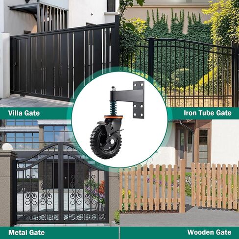 2 Pack 6 Inch Gate Wheel with Brake ， Heavy Duty Fence Wheel 360° Swivel, Spring Shock Absorption, 1000LB Capacity, All-Terrain Rubber Tire & Metal Bracket for Sliding Farm Garden Gates in Saudi Arabia