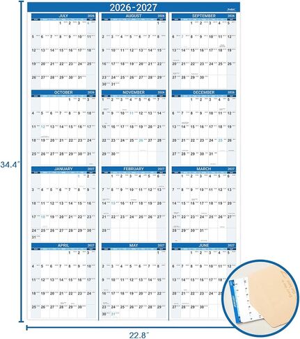 2025 Yearly Wall Calendar - Jan. 2025 - Dec. 2025, 22.8" x 34.4" (Open), 2025 Wall Calendar, Premium Paper, Double-Sided Small Round Sticks, Blue in Saudi Arabia