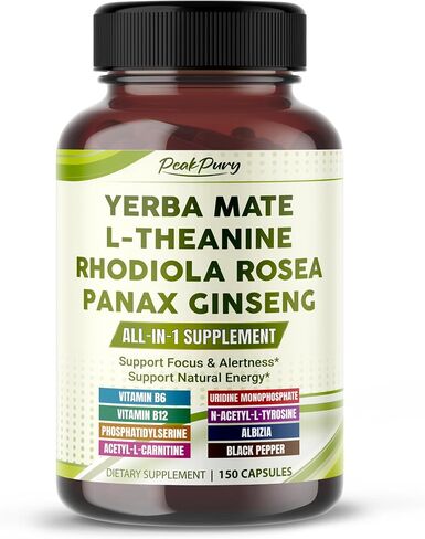Ultra All-in-1 Yerba Mate, L-Theanine, Rhodiola & Panax Ginseng – Supports Mental Focus & Natural Energy – Made in The USA – 150 Capsules in Kuwait