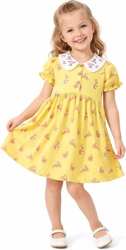 HILEELANG Girls Easter Short Sleeve Dress Spring Summer Cotton Casual Printed Jersey Shirt Dresses in Saudi Arabia