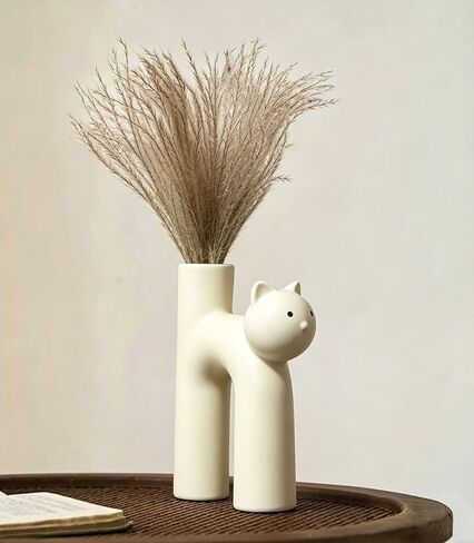GeLive Handmade Cat Ceramic Flower Vase Artistic Kitty Decoration Vase for Floral Bud Hydroponics Plants, Table Centerpieces Living Room Kitchen Office, Cat Lover Gift (Matte Milky White) in Saudi Arabia