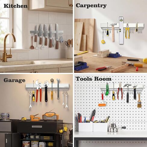 17 Inch Magnetic Knife Holder for Wall - Magnetic Knife Strip with Strong Magnets, Stainless Steel Magnetic Knife Bar with 10 Hooks/Adhesive Tape/Screws, Wall Mounted Knife Storage for Kitchen in Saudi Arabia
