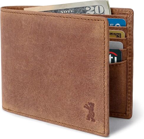 BERLINER BAGS Vintage Genuine Leather Wallet for Men Brooklyn, RFID Blocking, Bifold, Front Pocket Slim Wallet, 10 Card Holder, 2 Bills Compartment, 1 Gift Box - Brown in Saudi Arabia