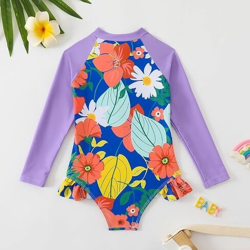 Kids Girls Swimsuit Long Sleeve One Piece Swimwear Zipper Bathing Suit UV Protection Rash Guard Swimming in Saudi Arabia