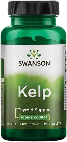 Swanson Premium Brand Kelp - Natural Iodine Source Supporting Thyroid Health - Mineral Supplement w/Iodine Source Standardized 0.4% - (250 Tablets, 225mcg Each) in Kuwait