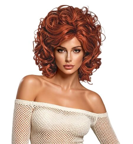 Rugelyss Long Curly Auburn Beehive Wig for Women Vintage Disco Wig Synthetic Full Wavy Ginger Copper Red Wigs for 60s 70s 80s Rock Singer Cosplay or Halloween Costume Party in Saudi Arabia