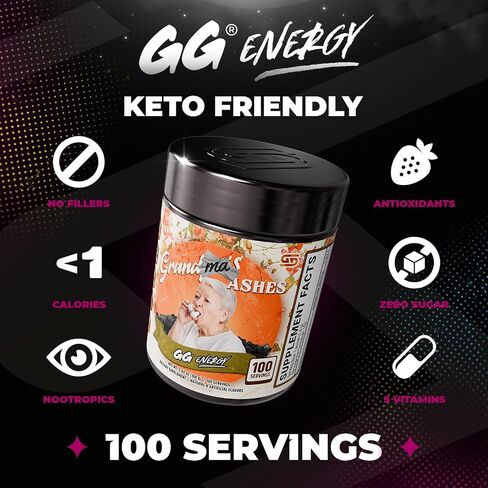 Gamer Supps, GG Energy Grandma's Ashes (100 Servings) - Keto Friendly Gaming Energy and Nootropic Blend, Sugar Free + Organic Caffeine + Vitamins, Powder Drink in Saudi Arabia