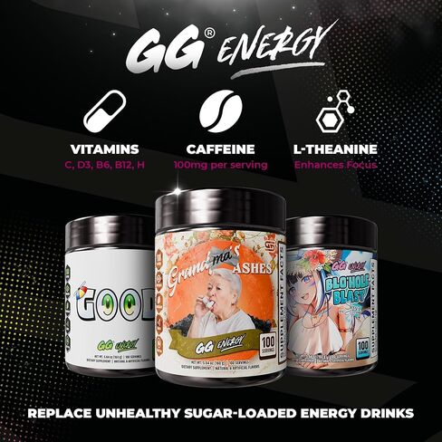Gamer Supps, GG Energy Grandma's Ashes (100 Servings) - Keto Friendly Gaming Energy and Nootropic Blend, Sugar Free + Organic Caffeine + Vitamins, Powder Drink in Saudi Arabia