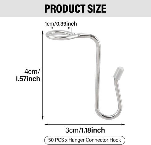 50pcs Clothes Hanger Connector Hooks, Metal Hanger Extender Hooks Stable Clothes Connector for Different Cloth Hangers, Space Saving for Wooden Velvet Metal Plastic Hangers(Color:Silver) in Saudi Arabia