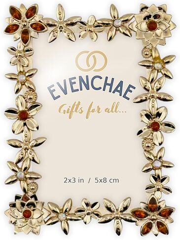 Mini 2x3 Tabletop Picture Frame, Gold Floral with Rhinestones, Holds 2 in x 3 in Photo in Saudi Arabia