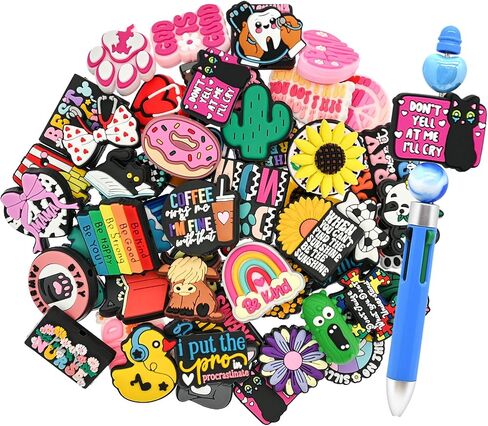 100Pcs Silicone Focal Beads Bulk, Different Random Mix Collections Teacher Character Animal Cartoon Focal Beads for Pens Keychains DIY Jewelry Making in Saudi Arabia
