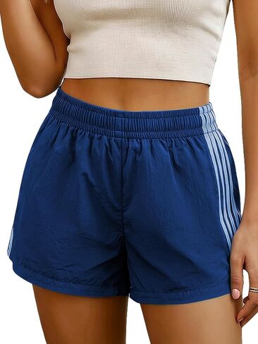 MakeMeChic Women's Striped Wide Leg Workout Shorts Casual Lounge Running Shorts in Saudi Arabia