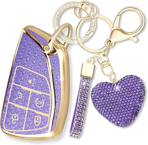 Key Fob Cover with Diamond Heart Keychain Car Key Shell Compatible with Chevy Tahoe Suburban GMC Yukon Denali Silverado Buick 2021-2024 Full Protector for Women (5 Buttons-Black) in Saudi Arabia
