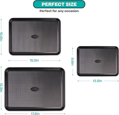 Baker's Secret Baking Sheet Pan Set, 3x Cookie Sheets for Oven, Diamond Texture Premium Air Flow, Set of 3 Baking Trays, Extra Thick 0.6mm with Diamond Base PFOA, PFOS, PTFE and PFAS free in Saudi Arabia